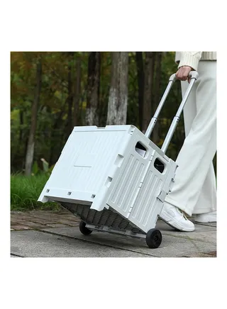 Folding Hand Truck With Brake Wheel Portable Luggage With Telescoping Handle Converts Into Dolly For Book File Tool Groceries Camping Grocery Laundry white 