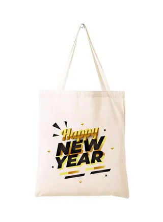 Happy New Year with Printed Canvas Cotton Tote Bag - Our Cotton Tote Bags Are Stylish and Perfect for Everyday Use - New Year Shopping Bags 