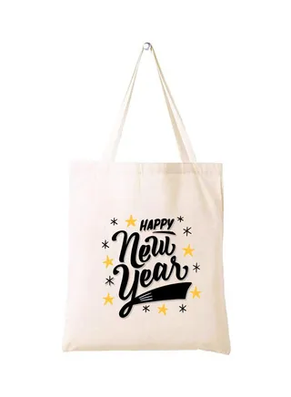 Happy New Year with Printed Canvas Cotton Tote Bag - Our Cotton Tote Bags Are Stylish and Perfect for Everyday Use - New Year Shopping Bags 