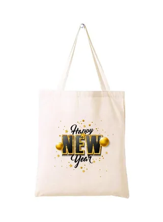Happy New Year with Printed Canvas Cotton Tote Bag - Our Cotton Tote Bags Are Stylish and Perfect for Everyday Use - New Year Shopping Bags 