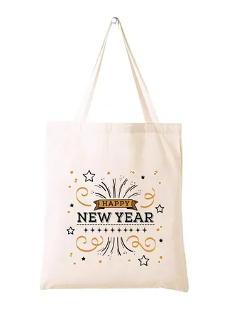 Happy New Year with Printed Canvas Cotton Tote Bag - Our Cotton Tote Bags Are Stylish and Perfect for Everyday Use - New Year Shopping Bags 