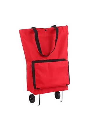 Foldable Shopping Trolley Bag with Wheels Collapsible Shopping Cart Reusable Foldable Grocery Bags Travel Bag Red 