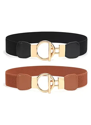 2 Pack Elastic Waist Belt for Women Vintage Stretchy Dress Belt Skinny Fashion Elastic Waistband 