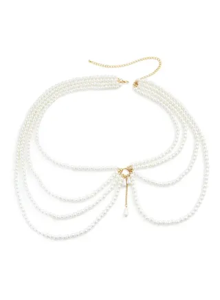 Chain Tassel Decorative Belt Gold-White 