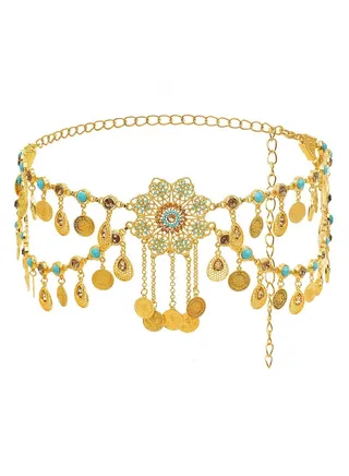 Vintage Tassel Coin Waist Chain Belt Women Girls Adjustable Body Link Belt Fashion Belly Jewelry Belt for Jeans Trousers Dresses 