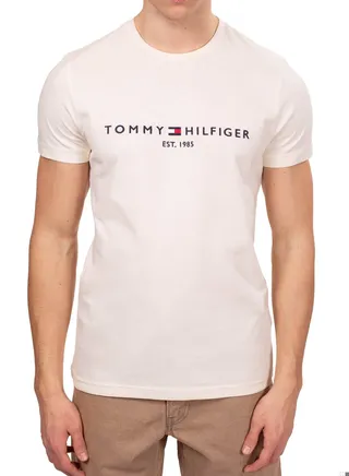Men's Logo Embroidery Slim Fit T-Shirt -  Pure cotton, Beige 