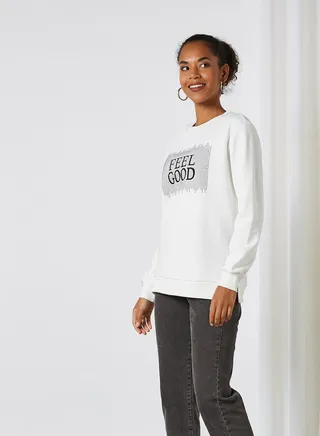 Graphic Printed Long Sleeve Sweatshirt Off White 