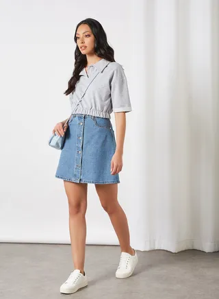 Elastic Hem Cropped Sweatshirt Gray 