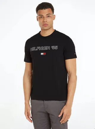 Men's Hilfiger 1985 Collection Featuring a Crew Neck T-Shirt - Cotton, Black 