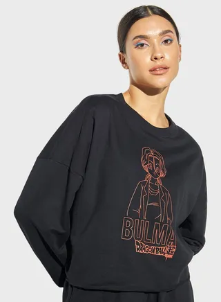 Printed Crew Neck Crop Sweatshirt 