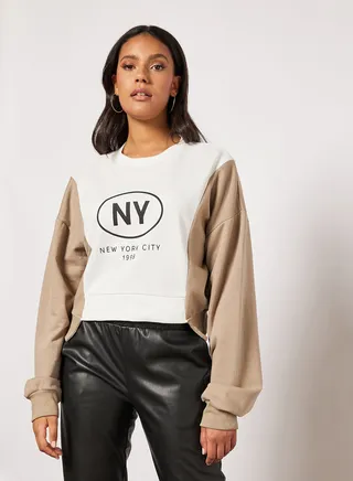 Colourblock Cropped Sweatshirt White 