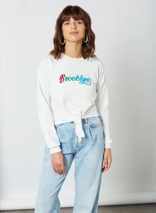 Knotted Front Cropped Sweatshirt Ecru 