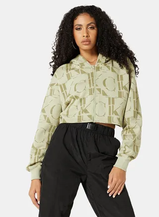 All-Over Print Zip-Up Crop Hoodie 