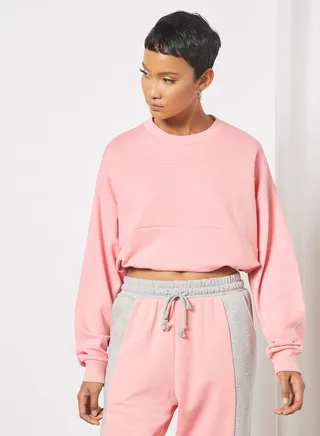 Drawcord Hem Cropped Sweatshirt Pink 
