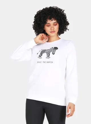 Save The Skater Zebra Printed Casual Crew Neck Sweatshirt White 