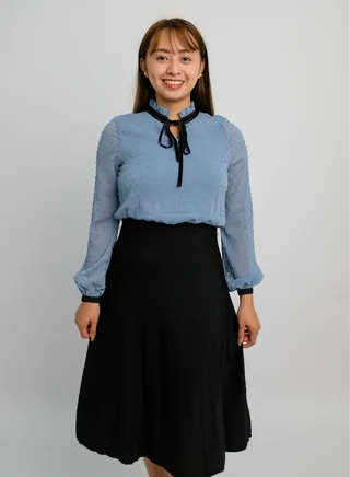 Women’s Patchwork Casual Pleated Skirt Dress in Faded Denim 