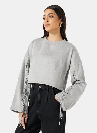 Lace Up Detail Sweatshirt Grey 