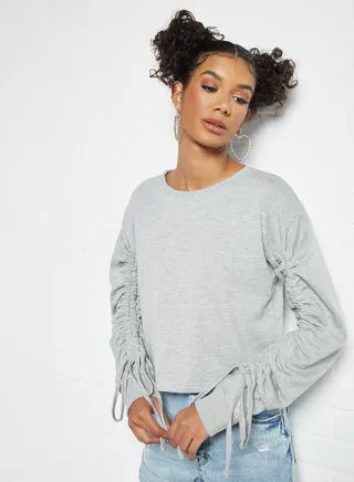 Ruched Detail Sweatshirt Grey 