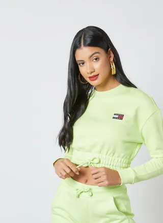 Logo Badge Cropped Sweatshirt Faded Lime 