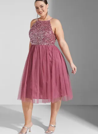 Halter Neck Tulle Sequin Detail Dress 