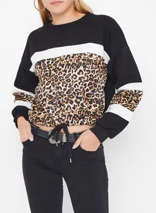 Leopard Print Sweatshirt Black/Yellow/White 