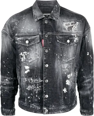 Slogan-Print Distressed Denim Jacket