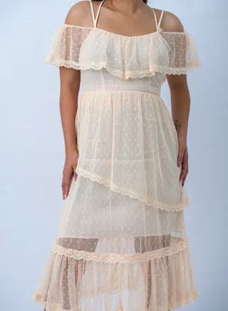 Women’s Knitted Strap Lace Dress in Peach Whip 