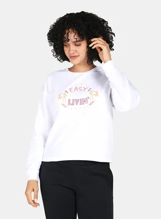 Casual Easy Livin Printed Crew Neck Regular Fit Sweatshirt White 