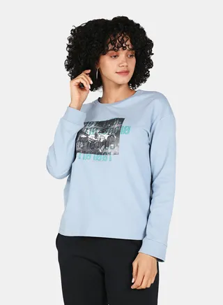 Casual Graphic Printed Crew Neck Regular Fit Sweatshirt Blue Fog 