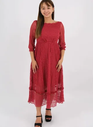 Women’s Flower Lace Wedding Dress in Rio Red 
