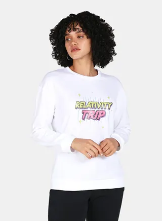 Casual Relativity Trip Printed Crew Neck Regular Fit Sweatshirt White 