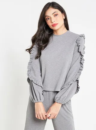 Ruffle Detail Sweater Grey 