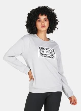 Heartbreaker Printed Casual Crew Neck Sweatshirt Grey 