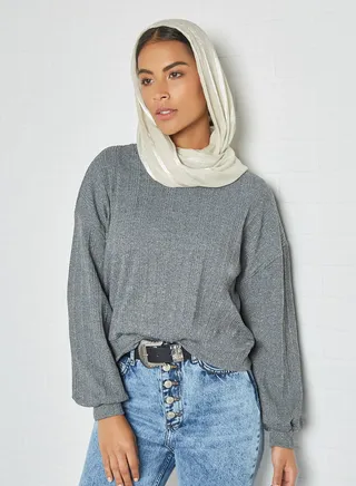 Textured Crew Neck Sweatshirt Anthracite 
