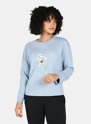 Casual Graphic Printed Crew Neck Regular Fit Sweatshirt Blue Fog 