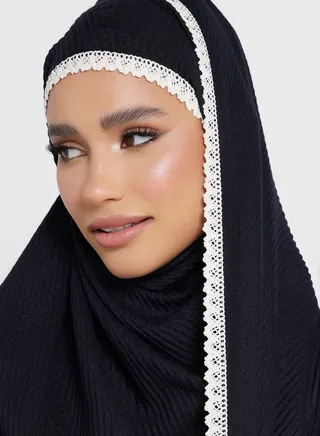Pleated Crochet Detail Long Hijab Scarf
