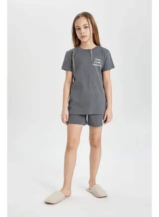 Girl Regular Fit Short Sleeve Knitted Pyjamas - 2 Pieces 