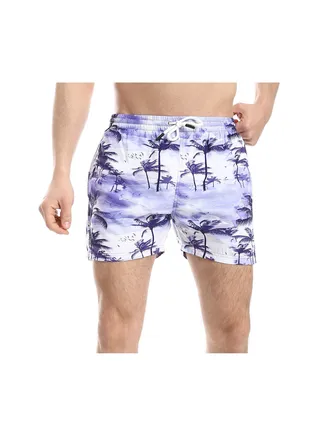 Purple and White Palm Tree pattern Swim Shorts 