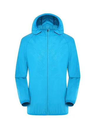Quick Dry Sun Protection Hooded Jackets Blue 