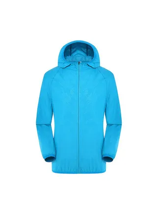 Quick Dry Sun Protection Hooded Jackets Blue 