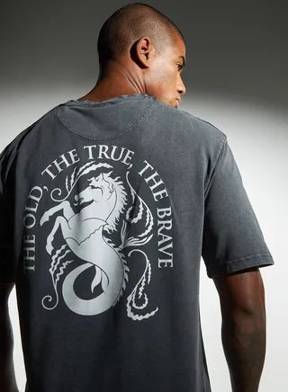 House of Dragon Print Crew Neck T-shirt with Short Sleeves 