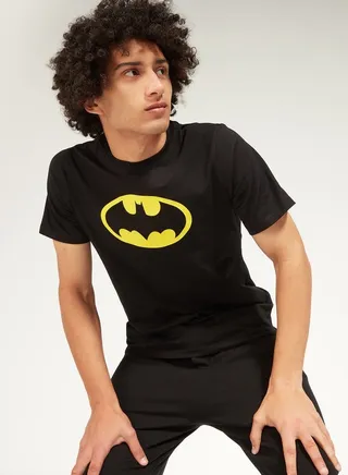 Batman Print T-shirt with Crew Neck and Short Sleeves 
