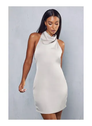 Satin Cowl Open Back Mini Dress 