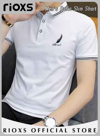 Men's Basic Slim Short Sleeve Polo Shirt Basic T-Shirt Casual Stand Collar Shirt 