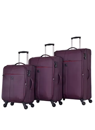 Soft Case Travel Bags Trolley Luggage Sets of 3 for Unisex Polyester Lightweight Expandable Wheeled Suitcase with TSA lock V6101 Purple 