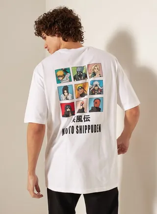 Naruto Shippuden Print Crew Neck T-shirt with Short Sleeves 