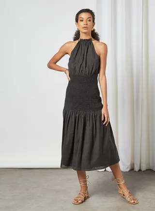 Shirred Panel Dress Black 