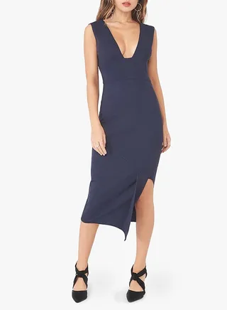 Asymmetric Hem Ponte Sleeveless Dress Navy 