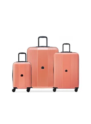 Delsey Ophelie 55+70+82cm Hardcase 4 Double Wheel Expandable Cabin & Check-In Luggage Trolley Set Glossy Pink 