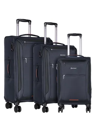 Unisex Soft Travel Bag Trolley Luggage Set of 3 Polyester Lightweight Expandable 4 Double Spinner Wheeled Suitcase with 3 Digit TSA lock E751 Black 